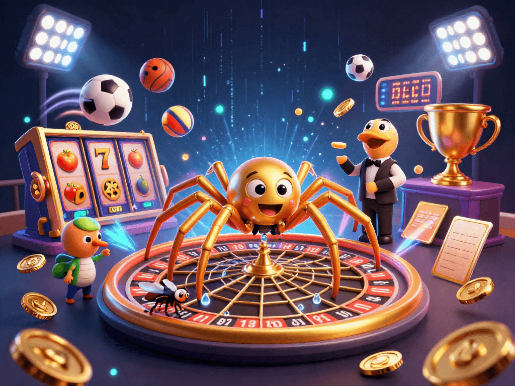 Experience the excitement of betting at sunwin 20 with a golden spider spinning a roulette web.