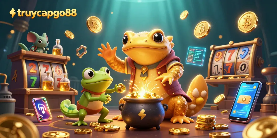 Engage with the exciting world of truycapgo88, featuring a master alchemist creating gold coins in a vibrant 3D casino setting.