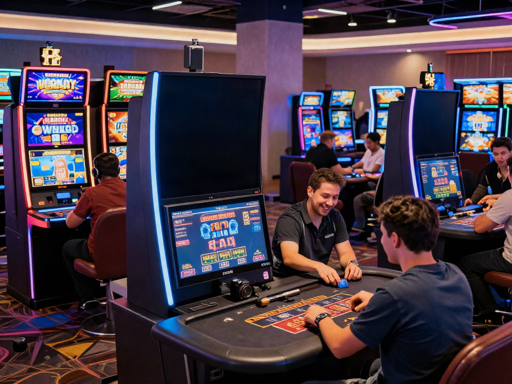 Online casinos that accept credit cards scene with players enjoying diverse games in a vibrant casino atmosphere.