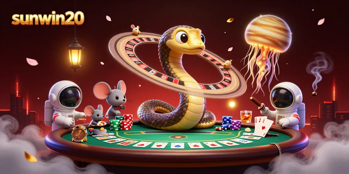 Experience thrilling bets in a vibrant illustration of sunwin20 with cosmic elements and rich casino features.