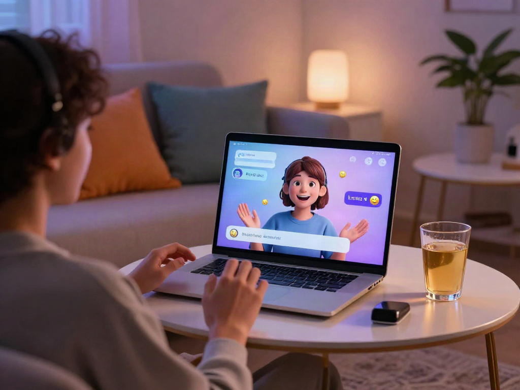 Engaging ai porn chat experience with a lifelike AI avatar in a cozy setting.
