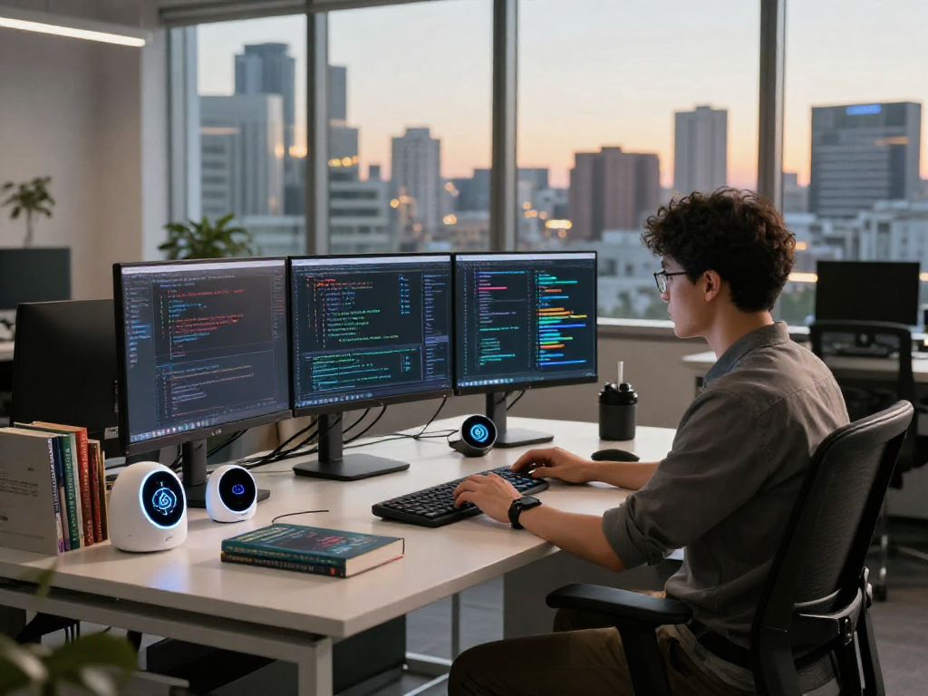 Developer working on spicy ai algorithms in a modern tech workspace