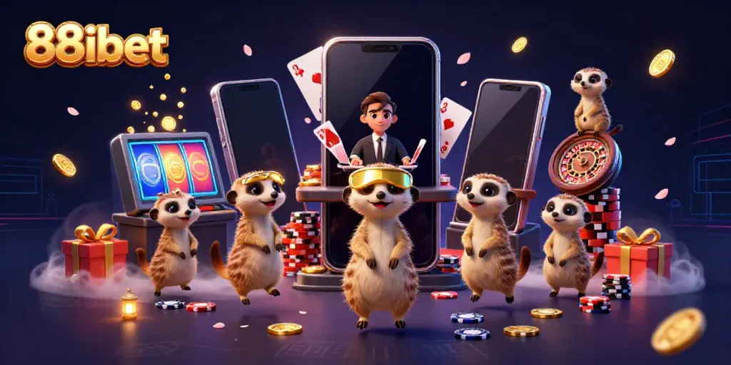 Engage in thrilling activities with 88ibet's meerkat casino scene featuring games and excitement.