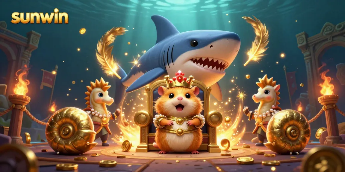 Experience the thrill of sunwin at this vibrant 3D casino scene with key characters and elements.