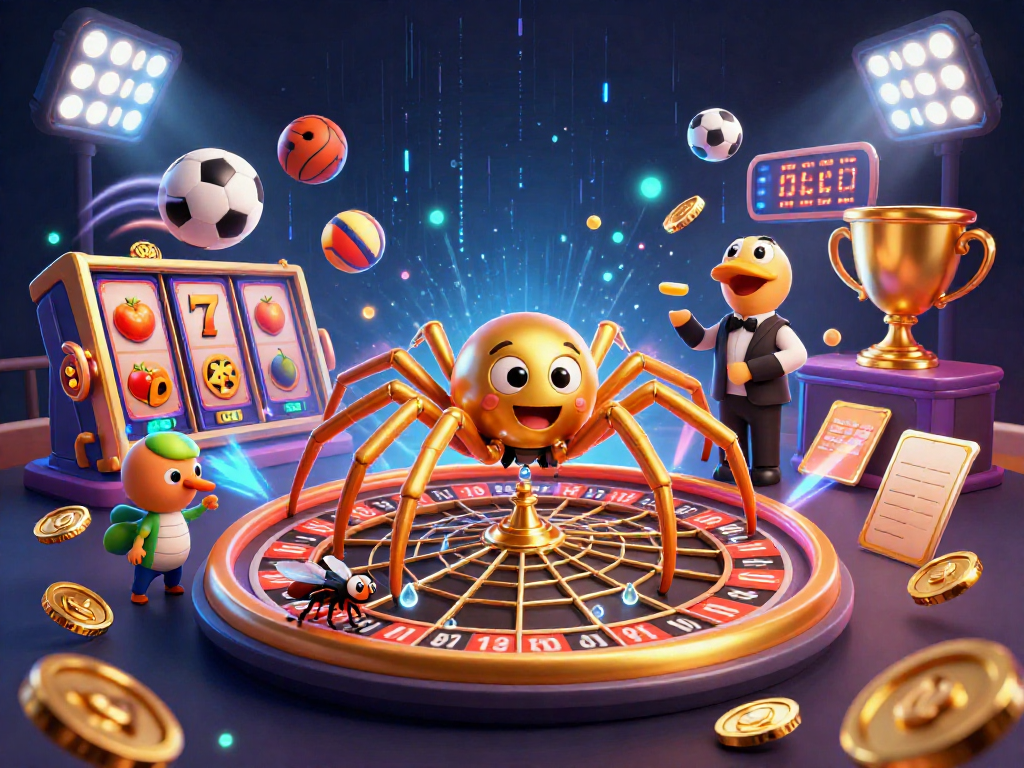 Experience the excitement of betting at sunwin 20 with a golden spider spinning a roulette web.