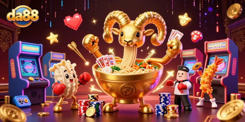 Engage in the exciting world of da88 with a vibrant casino scene featuring animated characters and game elements.