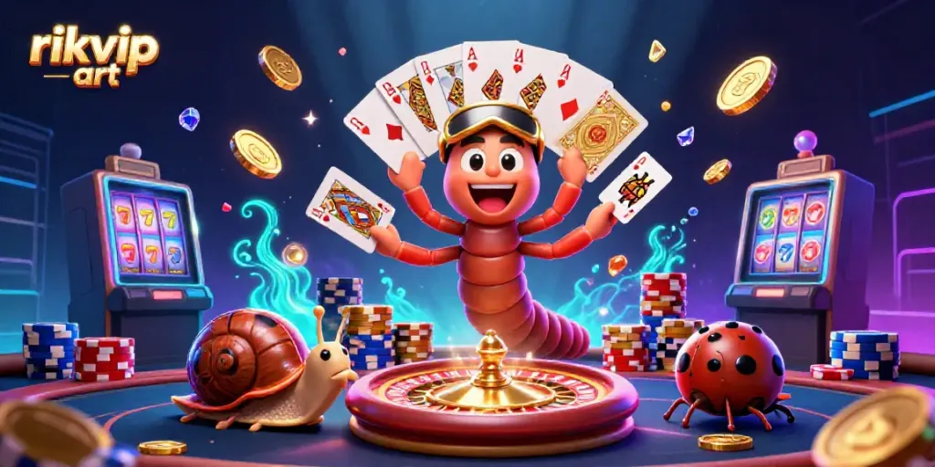 Experience thrilling gameplay at rikvip art with a vibrant casino scene featuring a millipede dealer and exciting elements.
