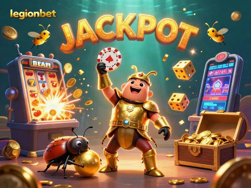 Play at legionbet casino with vibrant cartoon characters celebrating jackpot wins in an exciting 3D scene.